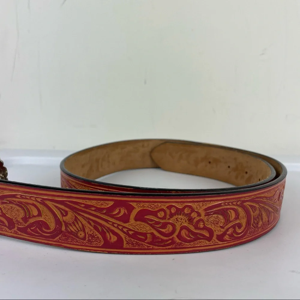 Western Embellished Star Bling Tooled Bonded Leather Belt Sz Large